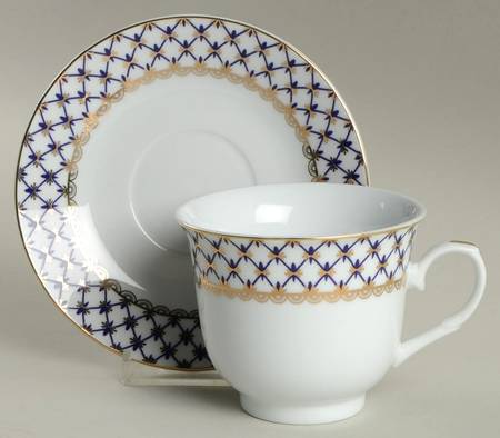 Cobalt Net Footed Cup & Saucer Set