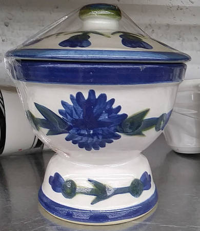 Bachelor Button Footed Candy Dish & Lid