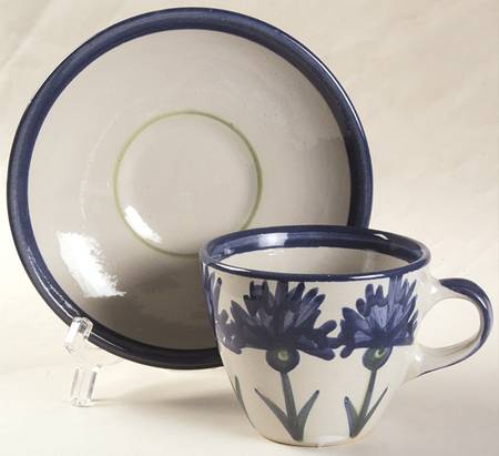 Bachelor Button Flat Cup & Saucer Set