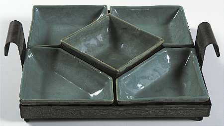 Country Fare (Unglazed Bottom) 5-Part Square Relish & Metal Tray