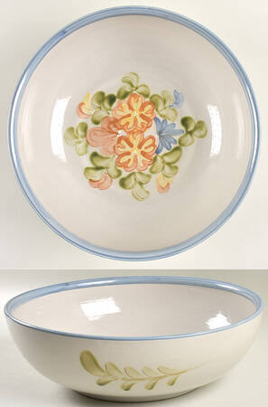 Country Flower Blue 12" Large Salad Serving Bowl