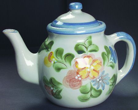 Country Flower Blue Teapot & Lid