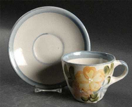 Country Flower Blue Flat Cup & Saucer Set