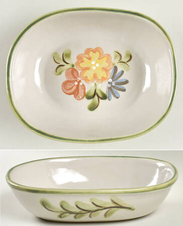 Country Flower Green 8" Oval Vegetable Bowl