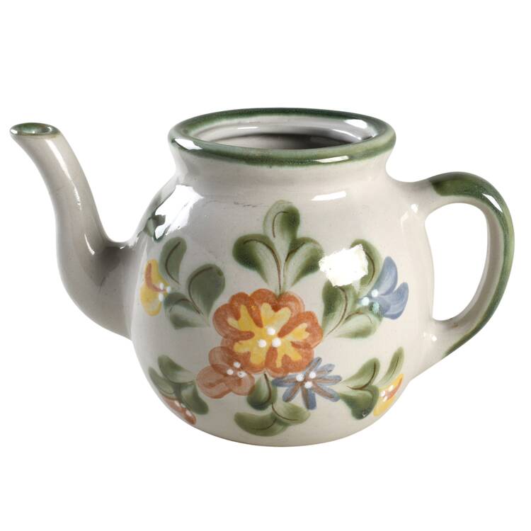 Country Flower Green Teapot No Lid