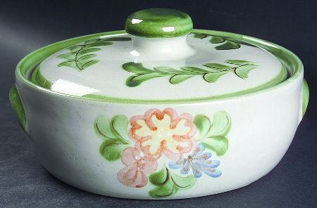 Country Flower Green 2 Qt Round Covered Casserole