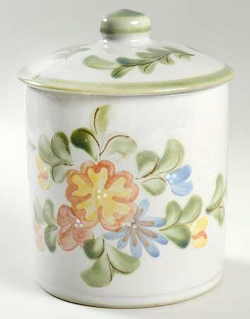 Country Flower Green Large Canister & Lid