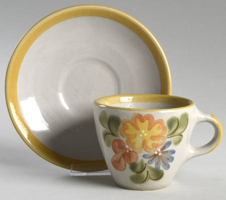 Country Flower Yellow Flat Cup & Saucer Set