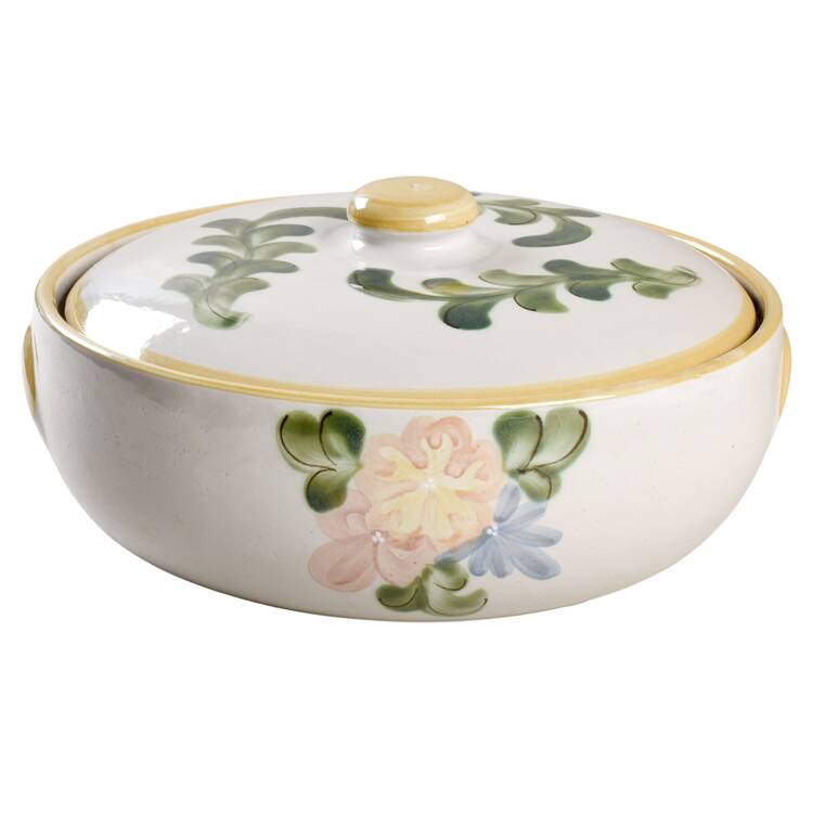 Country Flower Yellow 4 Quart Round Covered Casserole