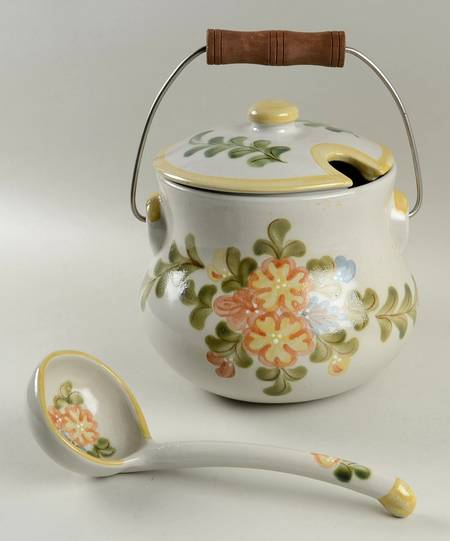 Country Flower Yellow Tureen & Lid w/Ladle