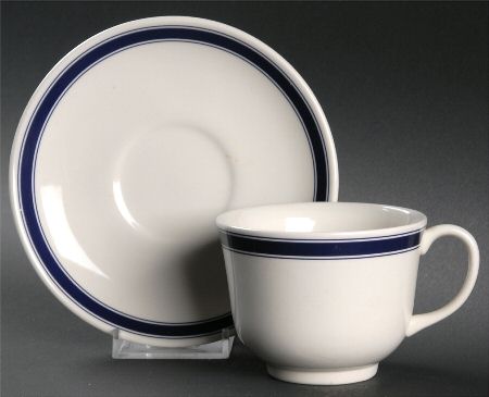 Cafe Stripe  Blue (Wedgwood) Flat Cup & Saucer Set