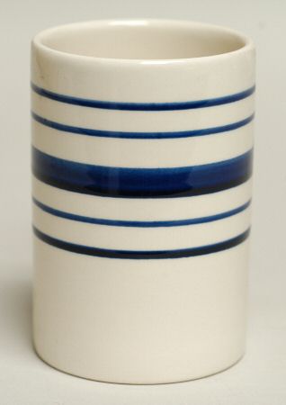 Farmstead Ticking Blue China Bathroom Tumbler