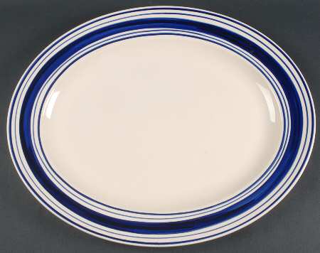 Farmstead Ticking Blue 17" Oval Serving Platter