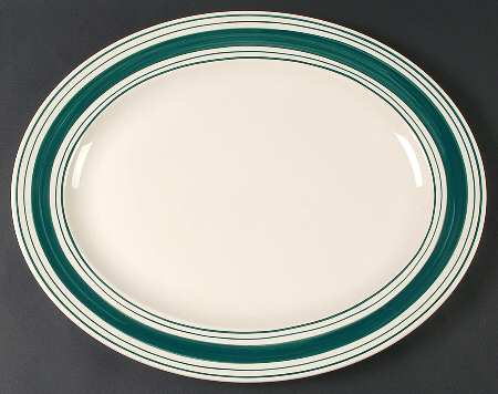 Farmstead Ticking Green 17" Oval Serving Platter
