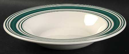 Farmstead Ticking Green Rim Soup Bowl