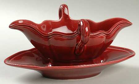 Louis XV Apple Red Gravy Boat with Attached Underplate