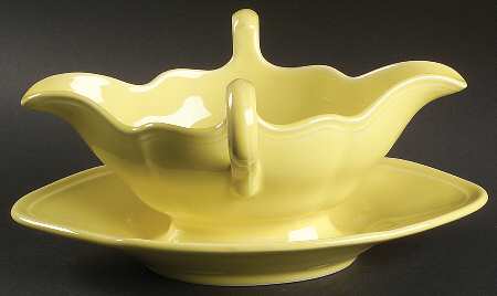 Louis XV Yellow Gravy Boat with Attached Underplate