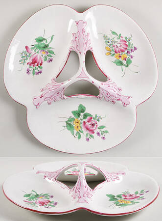 Old Strasbourg (Off White Background) 3-Part Relish with Center Ceramic Handle