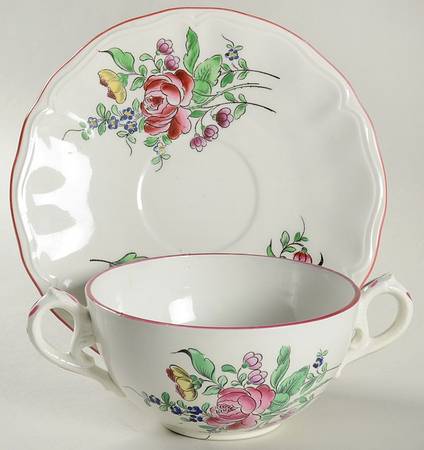 Old Strasbourg (Off White Background) Flat Cream Soup Bowl & Saucer Set