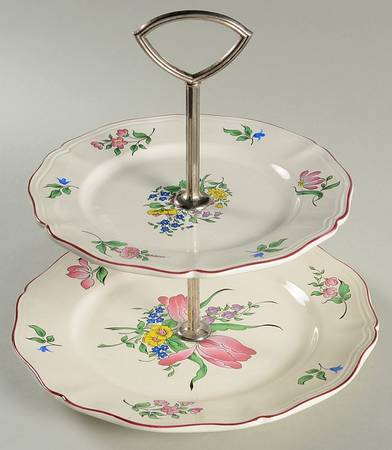 Old Strasbourg (Off White Background) 2 Tiered Serving Tray (Dinner & Salad Plate)