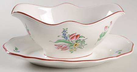 Old Strasbourg (Off White Background) Gravy Boat with Attached Underplate