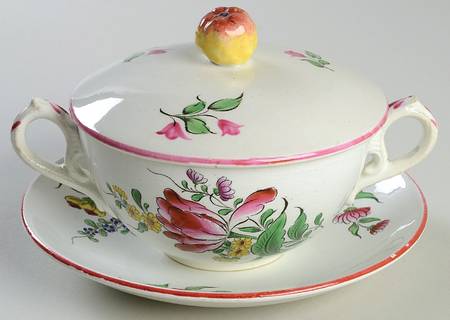 Old Strasbourg (Off White Background) Flat Cream Soup Bowl & Saucer Set with Lid