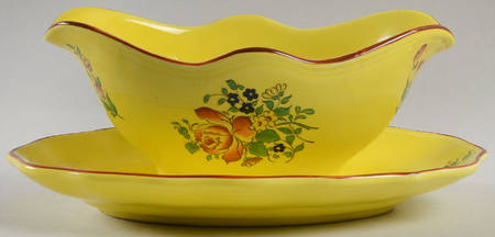 Old Strasbourg (Yellow Background, Roses) Gravy Boat with Attached Underplate