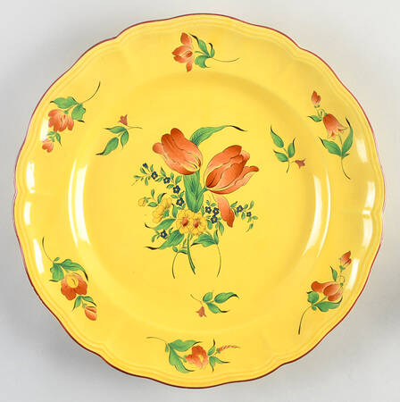 Old Strasbourg (Yellow Background, Roses) 14" Chop Plate (Round Platter)
