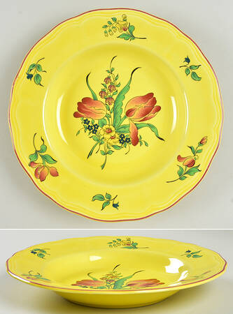 Old Strasbourg (Yellow Background, Roses) Large Rim Soup Bowl