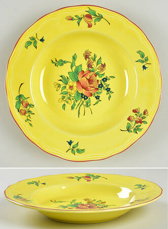 Old Strasbourg (Yellow Background, Roses) Large Rim Soup Bowl