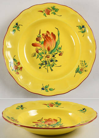 Old Strasbourg (Yellow Background, Roses) Large Rim Soup Bowl