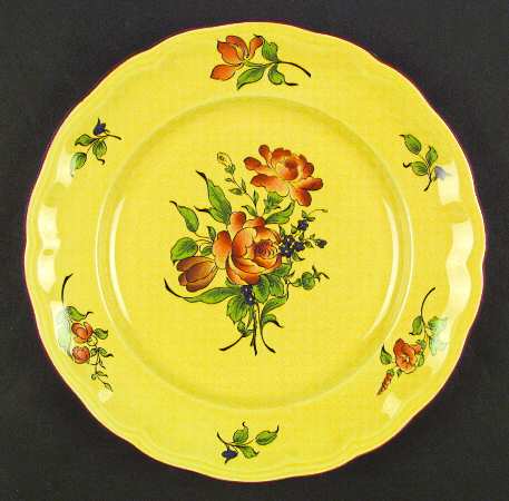 Old Strasbourg (Yellow Background, Roses) Dinner Plate