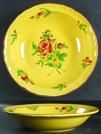 Old Strasbourg (Yellow Background, Roses) 11" Round Vegetable Bowl