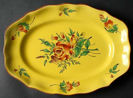 Old Strasbourg (Yellow Background, Roses) 14" Oval Serving Platter