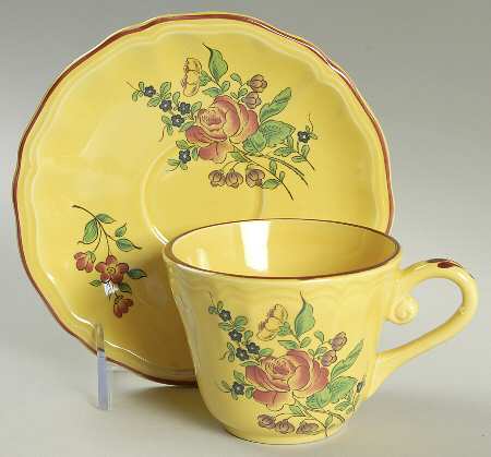 Old Strasbourg (Yellow Background, Roses) Flat Cup & Saucer Set