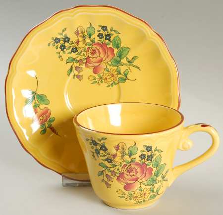 Old Strasbourg (Yellow Background, Roses) Flat Cup & Saucer Set