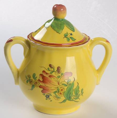 Old Strasbourg (Yellow Background, Roses) Sugar Bowl & Lid