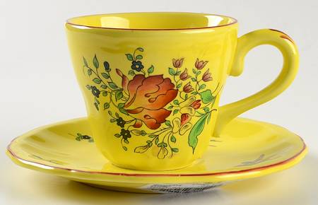 Old Strasbourg (Yellow Background, Roses) Flat Cup & Saucer Set