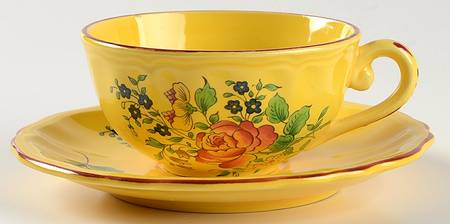 Old Strasbourg (Yellow Background, Roses) Flat Cup & Saucer Set
