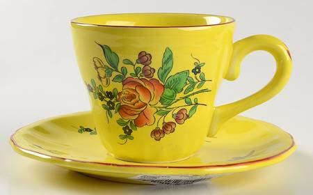 Old Strasbourg (Yellow Background, Roses) Flat Cup & Saucer Set