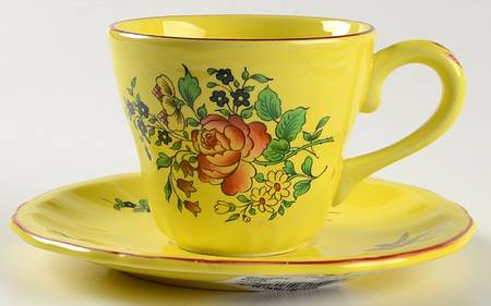 Old Strasbourg (Yellow Background, Roses) Flat Cup & Saucer Set