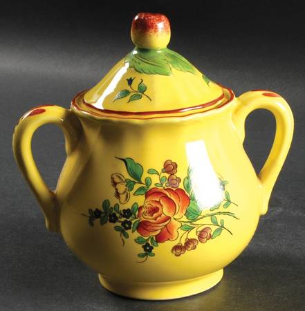 Old Strasbourg (Yellow Background, Roses) Sugar Bowl & Lid