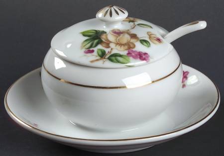 Golden Rose Mustard with Attached Underplate, Lid and Spoon