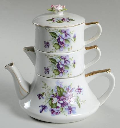 LEF23 Mini Tea Pot, Creamer, Sugar Stacking Set