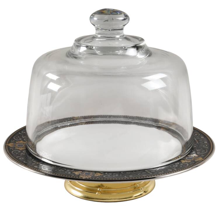 Vintage Jewel 6 1/2"-7 1/2" Footed Cheese Plate w/ Glass Dome HC