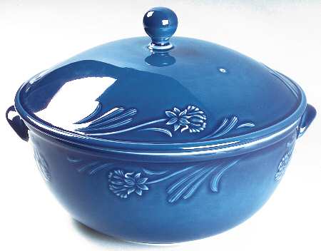 Poppies Rainbow Blue 4 Quart Round Covered Casserole