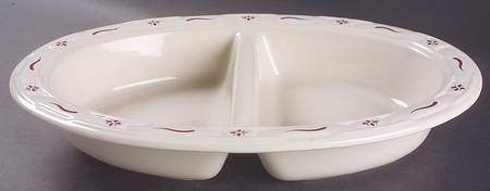 Woven Traditions Red 13" Oval Divided Vegetable Bowl
