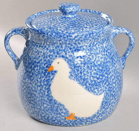 Blue Stipple with Duck Bean Pot & Lid
