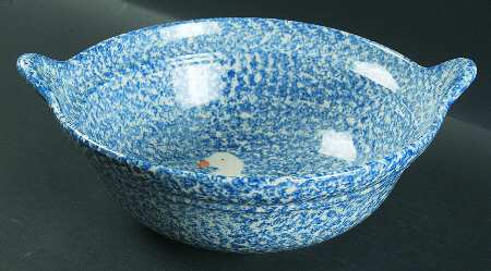 Blue Stipple with Duck 10" Round Handled Bowl