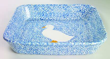 Blue Stipple with Duck 11" Square Baker
